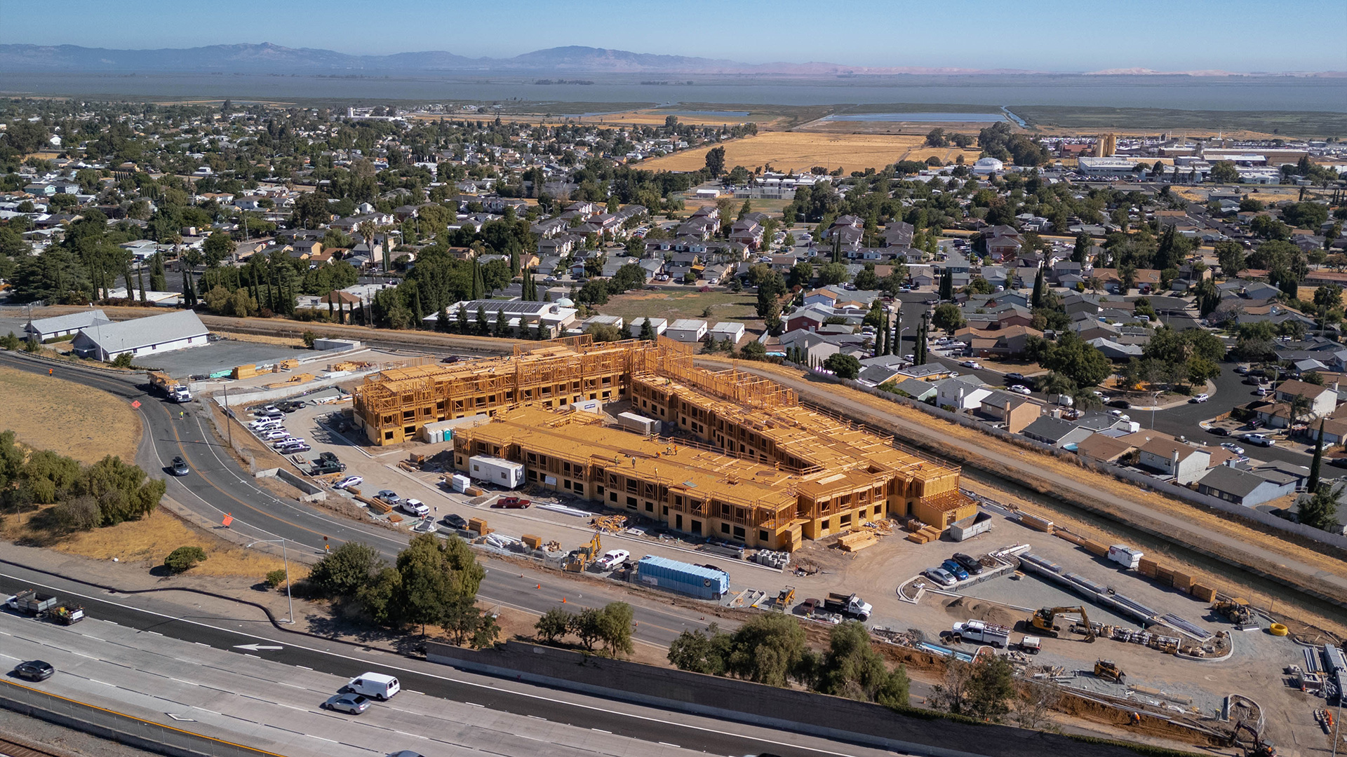 Bird's eye view of current construction of Alves Lane Apartments in Bay Point, California